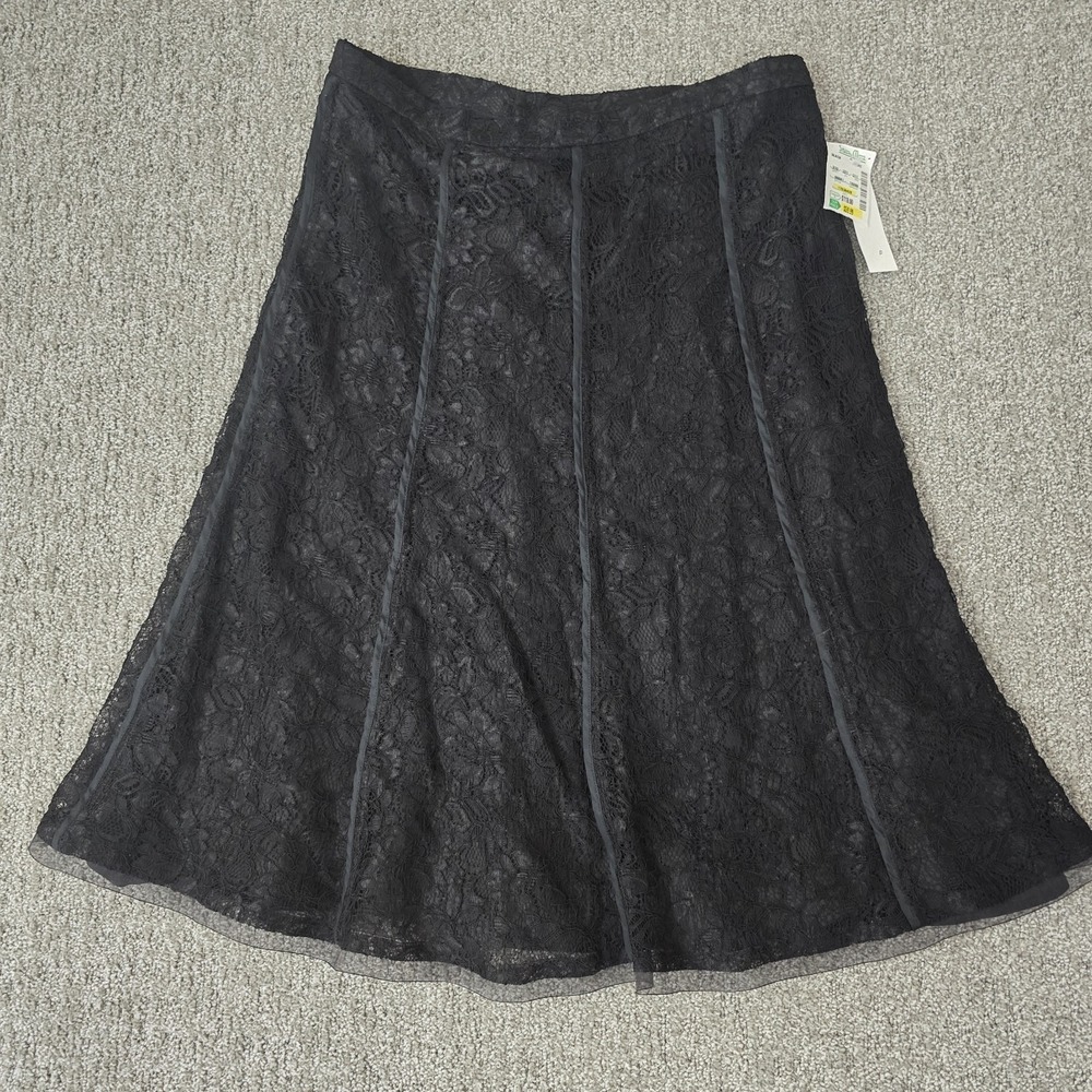 Vintage Y2K Zoey Lace Overlay Midi Skirt Womens 8 Black Witchy Whimsigoth NWT